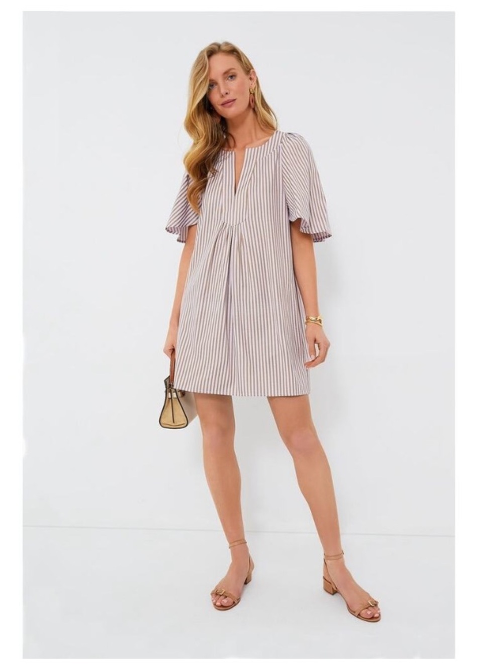 Pomander Place Finley Seersucker Dress Lilac Stripe Flutter Sleeve Mini L